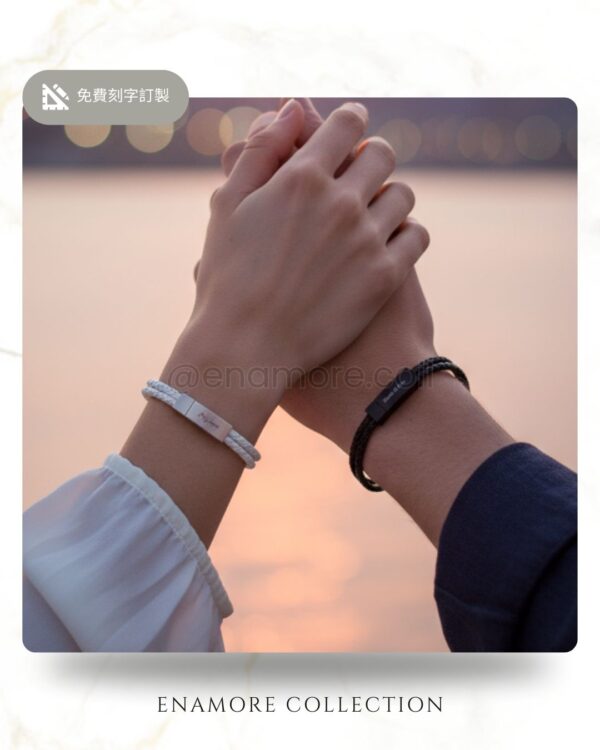 同心結鴛鴦結皮革訂製刻字磁吸手環｜Engraved True Love Knot Handmade Leather Bracelet：圖片 2
