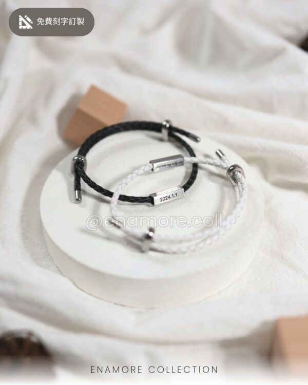 可調節尺寸個性化皮革手環｜Engraved Leather Modifiable Steel Bracelet：圖片 3