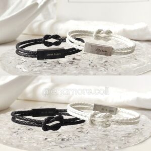 同心結鴛鴦結皮革訂製刻字磁吸手環｜Engraved True Love Knot Handmade Leather Bracelet